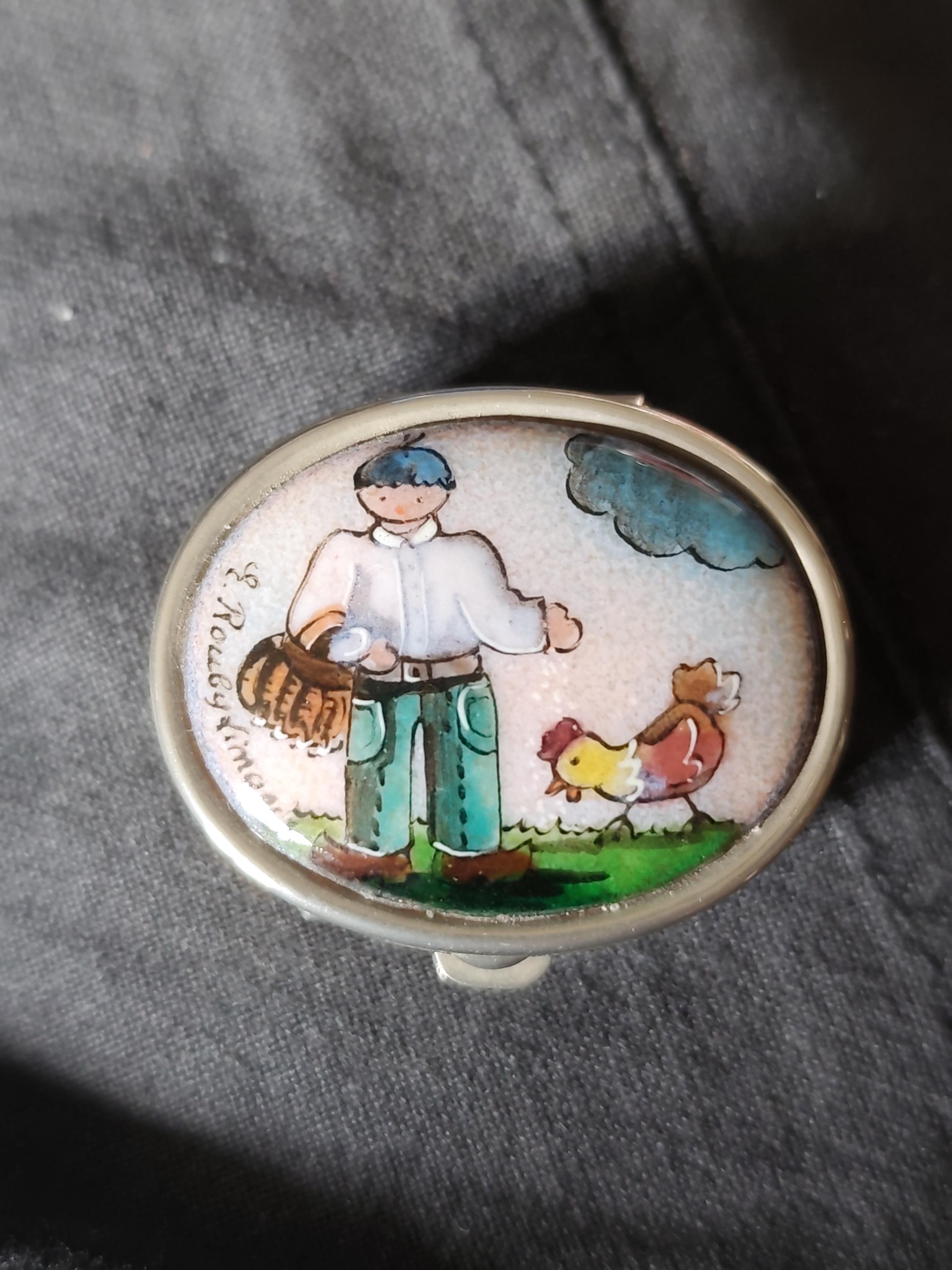 Pils Box Limoges, Small Oval Box, Enamelled and Signed, Evelyne