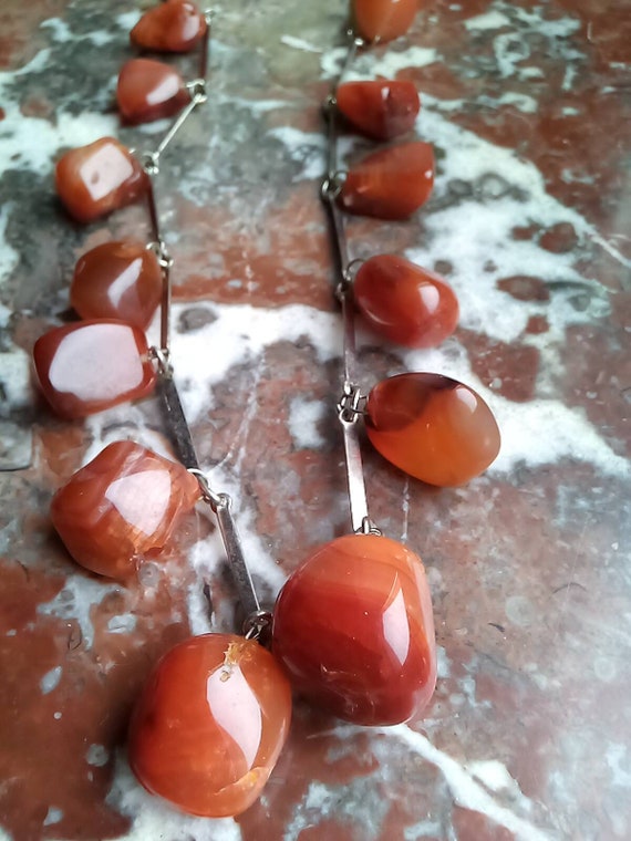 Carnelian Vintage metal necklace Red tumbled ston… - image 5