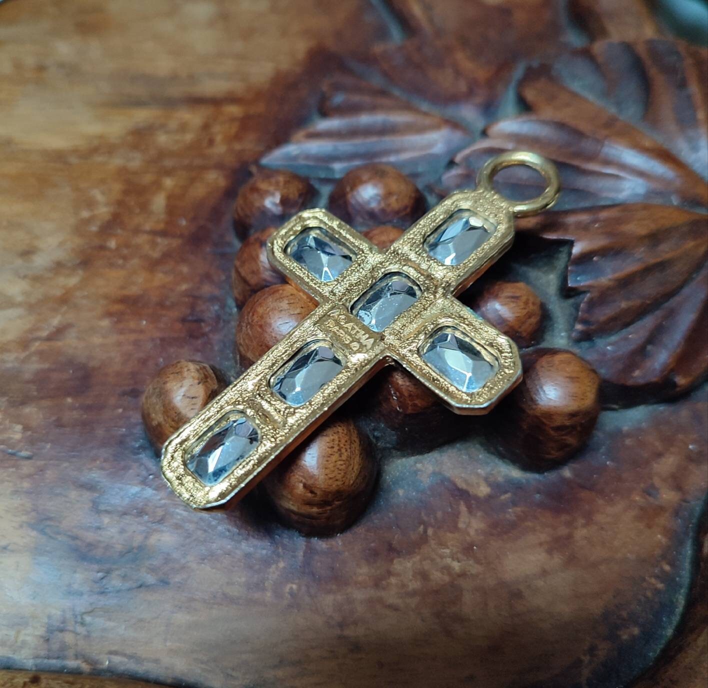 Pendentif Vintage Agatha Grande Croix Dorée Années 80 - Occasion Comme Neuve