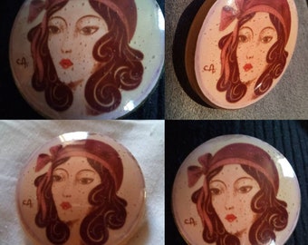 Broche Vintage Léa Stein - Sérigraphie Visage De Femme Orange - Première Période - Occasion