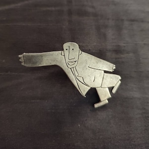 Ferraggioli Art Tinplate Brooch Character, Man Who Seems to Fly, Vintage Jewelry Fashion Accessory, Magnificent Design, Pure Vintage 1980 1990
