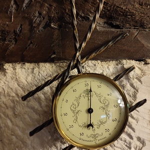 Retro 1970s Precision Thermometer, Vintage Utility Decor, Home Temperature, Black Painted Brass Wrought Iron, 70&#39;s Folk Art