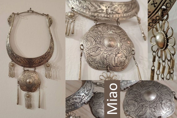 Miao Collar de par étnico gran colgante estrella sol anillos - España