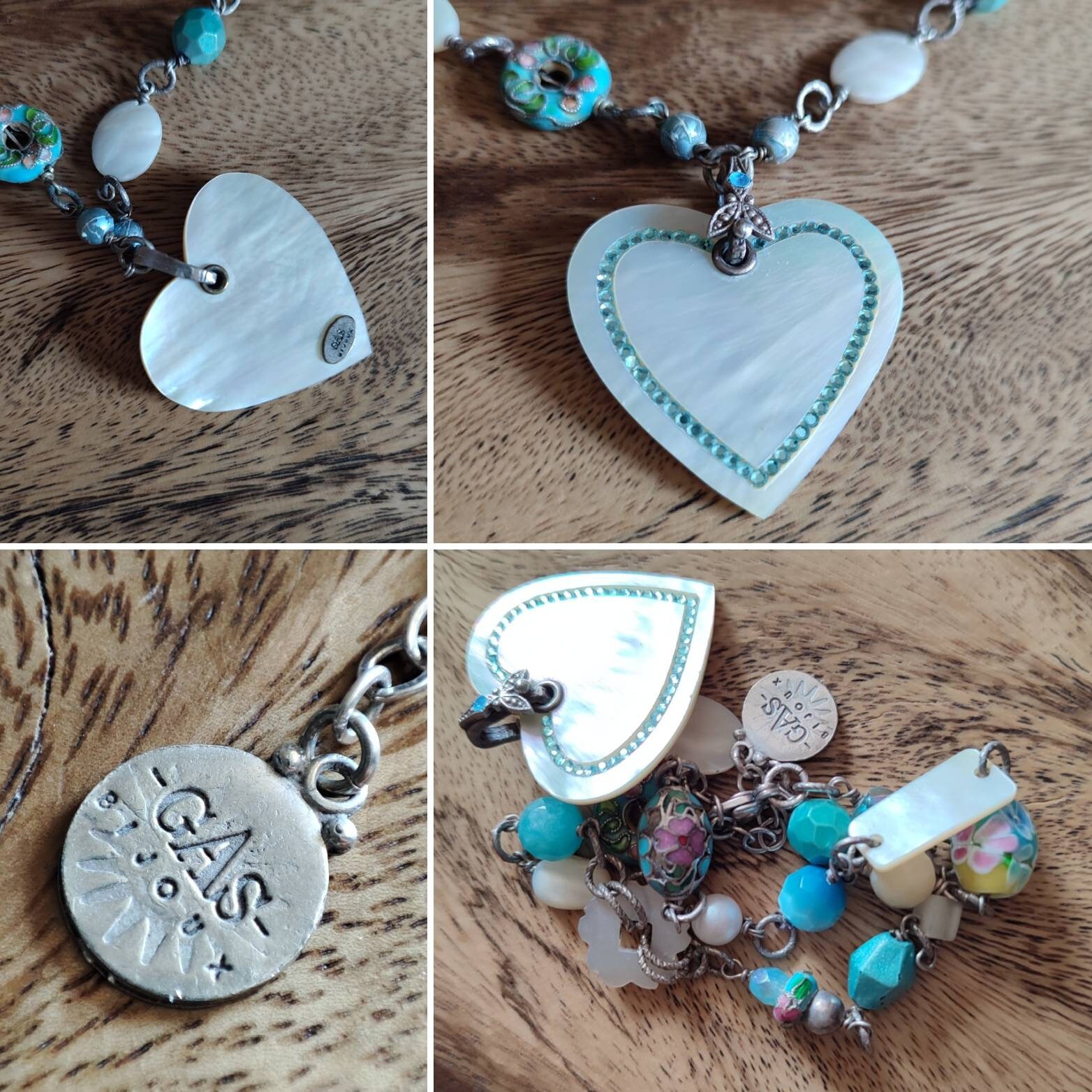 Collier Gas St Tropez Pendentif Perle Verre Fleur - Métal Argenté, Occasion