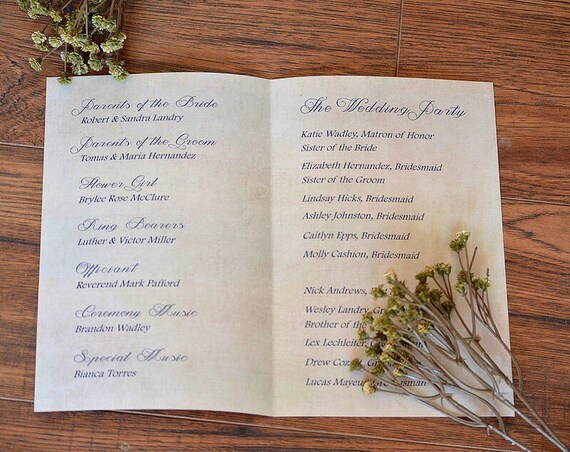 Wedding Program Folded Program Fall Wedding Program Leaves Etsy