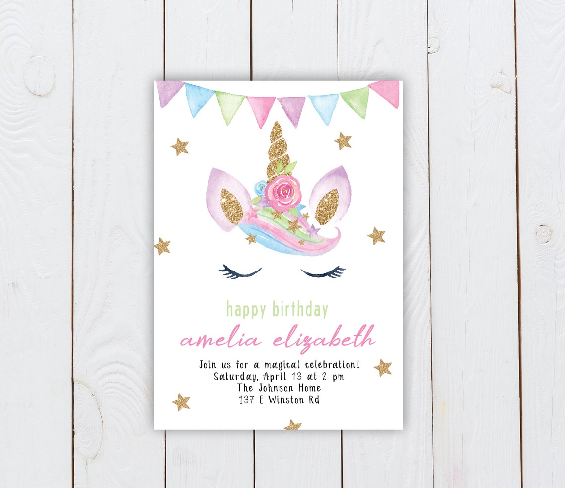 Unicorn Birthday Invitation Unicorn Invitation Unicorn | Etsy