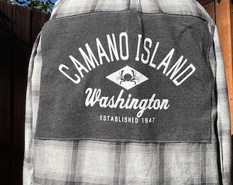 Custom made Upcycle hometown pride Camano Island soft  flannel Men’s small