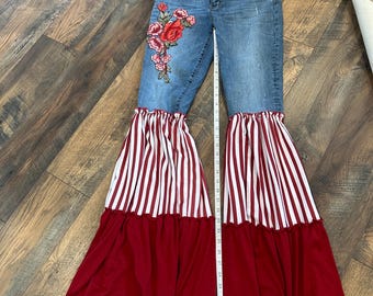 Bell bottoms woman pants, embroidered Jean,boho style custom made  USA JEANS