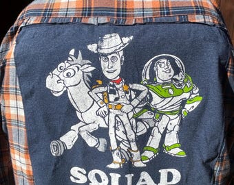 Toy Story, Disney lovers, movies,upcycle T-shirt, custom made flannel men’s X-Large