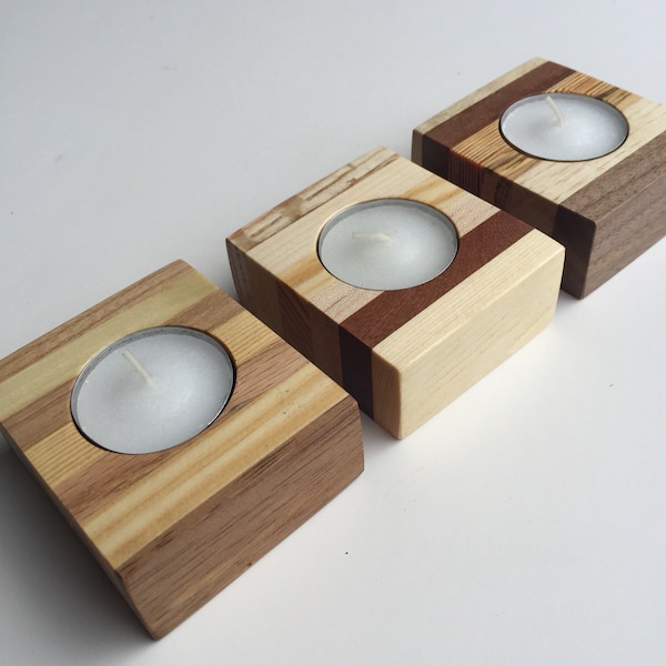 SALE     Set of 3 reclaimed pallet wood tea light candle holders