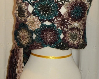 Teal Shawl; Holiday Gift;Crocheted Shawl;Birthday Gift;Fringed;