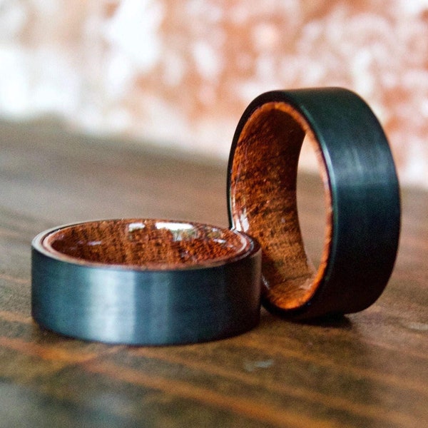 Black Wedding Band with Wood Inlay, Mens Wedding Band, Wood Wedding Ring, Mens Ring, Black Tungsten Band, Mens Wedding Band Wood, Wood Ring