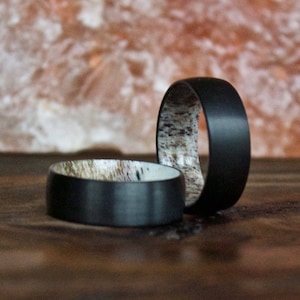 Black Antler Ring, Tungsten Carbide Ring, Mens Ring, Womens Ring, Wedding Band, Deer Antler Ring, Antler Ring, Antler Wedding Band, Deer