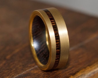 Wood Ring, Gold Wedding Ring for Men, Wood Ring Men, Wood Wedding Band for Men, Wooden Rings, Wood Inlay Ring, Gold Ring, Wedding Band Gold