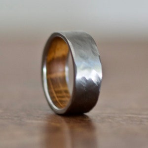 Hammered Wedding Band, Wood Wedding Band for Men, Whiskey Barrel Ring, Wood Rings for Men, Wood Wedding Band for Women, Wooden Rings