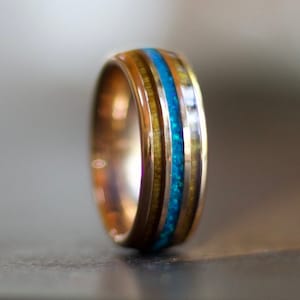 Rose Gold Wood Ring, Opal Ring, Wooden Ring for Men, Opal Wedding Band, Wood Wedding Band, Koa Wood Ring, Wood Ring, Opal Wedding Band
