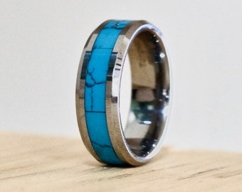 Turquoise Ring, Turquoise Wedding Band, Wedding Band, Turquoise Jewelry, Natural Turquoise