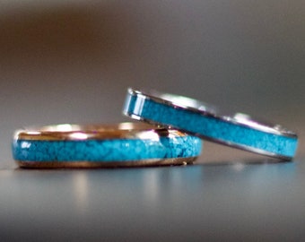 Blue Wedding Band for Women, Blue Turquoise Wedding Band Stacking Ring, Blue Turquoise Ring, Silver Rose Gold Ring for Women Girls, Gemstone