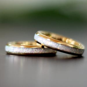Fire White Opal Gold Wedding Ring Engagement Ring for Women, Gold Wedding Band, Opal Ring for Women, Gold Engagement Band, Opal Jewelry
