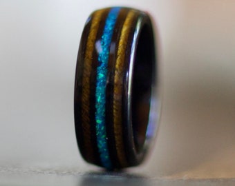 Brushed Black Wood Ring, Wooden Ring for Men, Tungsten Carbide Ring, Wood Wedding Band, Koa Wood Ring, Wood Ring, Black Ring, Wedding Band