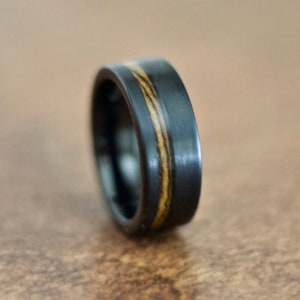 Black Wedding Band, Wood Wedding Band for Men, Black Ring Wood, Wood Ring for Men Women, Tungsten Carbide Ring Wood, Wood inlay Ring