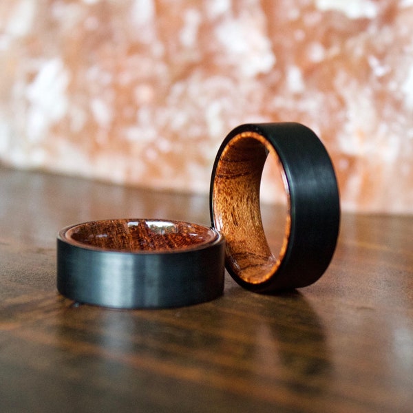 Wood Ring, Black Tungsten Carbide Ring, Mens Wood Ring, wooden ring, Wood, wooden rings, wedding band, Wood rings for men, Wood Inlay ring