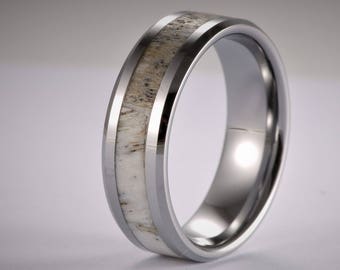 Antler Ring, Tungsten Carbide Antler Ring, Mens Ring, Womens Ring, Wedding Band, , Engraved Ring, Personalized Ring, Natural Antler Ring