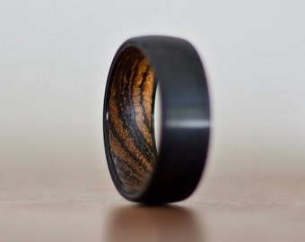 Black Wedding Band, Wood Wedding Band for Men and Women, Wood Ring, Wood Inlay Ring, Wedding Band Wood, Wooden Rings for Men Women