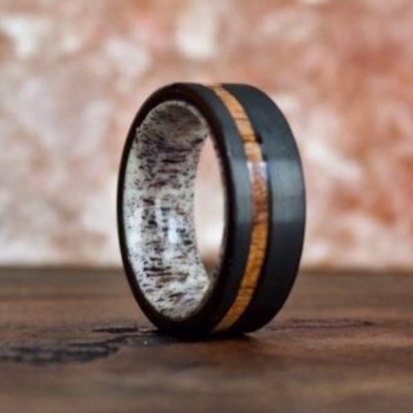アントラー結婚指輪、男性用ブラック結婚指輪、アントラーリング、木製リング、木製結婚指輪、メンズリング、男性用木製リング