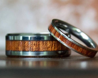 Wooden Ring, Couple Rings, Tungsten Carbide Ring, Mens Ring, Mens Wedding Band, Wood Wedding Band, Wood Ring for Men, Wedding Band set