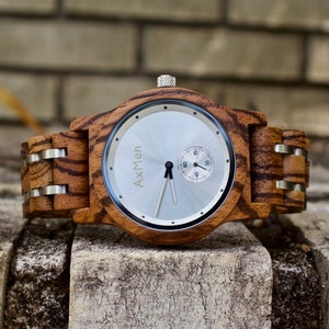 FREE Engraving, Wood Watch, Mens Wood Watch, Wooden Watch, Chronograph Watch, Mens Wooden Watch, Personalized Watch, Anniversary Gift Men