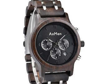 FREE Engraving, Wood Watch, Mens Wood Watch, Wooden Watch, Chronograph Watch, Mens Wooden Watch Mens Watch Groomsmen Gift Wood Watch Mens