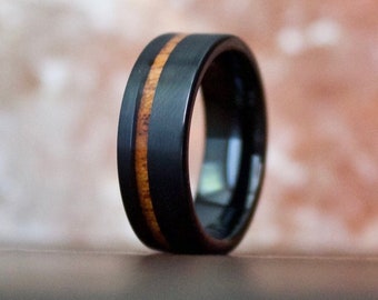 Black Ring Wood, Tungsten Carbide Ring, Koa Wood Ring, Mens Wood Ring, Wooden Wedding Ring, Tungsten Wood Ring, Koa Wood Jewelry, Mens Ring