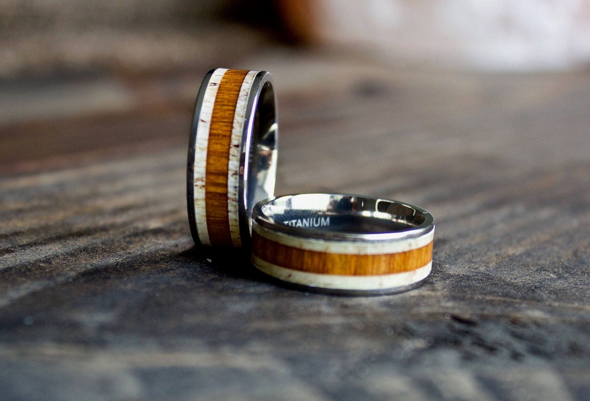 Wood Ring, Titanium Wood Antler Ring, Mens Wood Ring, Wedding Band, Koa  Wood Ring, Wooden Ring, Wood Wedding Ring, Deer Antler Ring