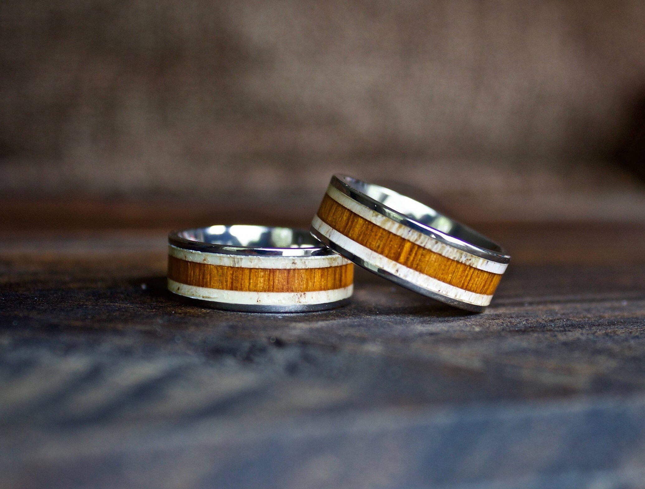 Wood Ring, Titanium Wood Antler Ring, Mens Wood Ring, Wedding Band, Koa  Wood Ring, Wooden Ring, Wood Wedding Ring, Deer Antler Ring