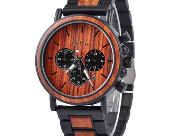 FREE Engraving, Wood Watch, Mens Wood Watch, Wooden Watch, Chronograph Watch, Mens Watch, Personalized Watch, Wedding Gift, Groom Gift, Wood