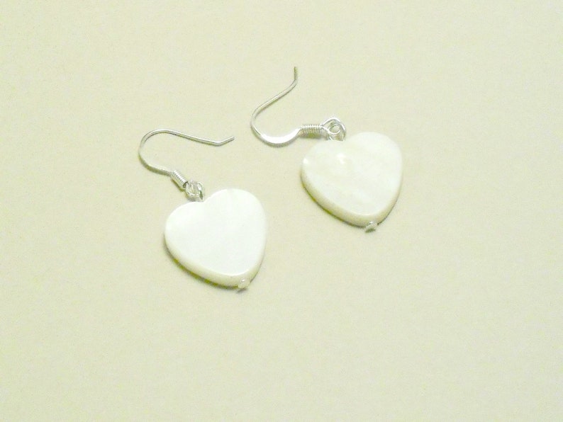 White MOP Mother of Pearl Heart Earrings and Necklace