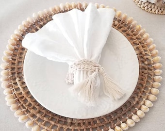 Cowrie shell rattan Placemat  Set of 2 , 4or  6 Seashell Placemats