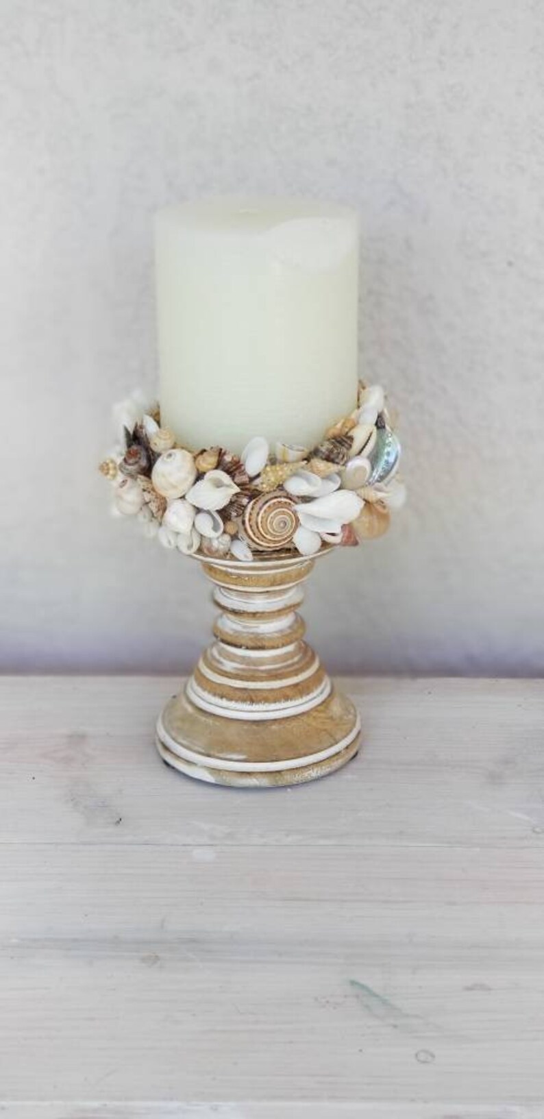 Seashell Candle Holder Shell Wreath Coastal Decor Candle Etsy