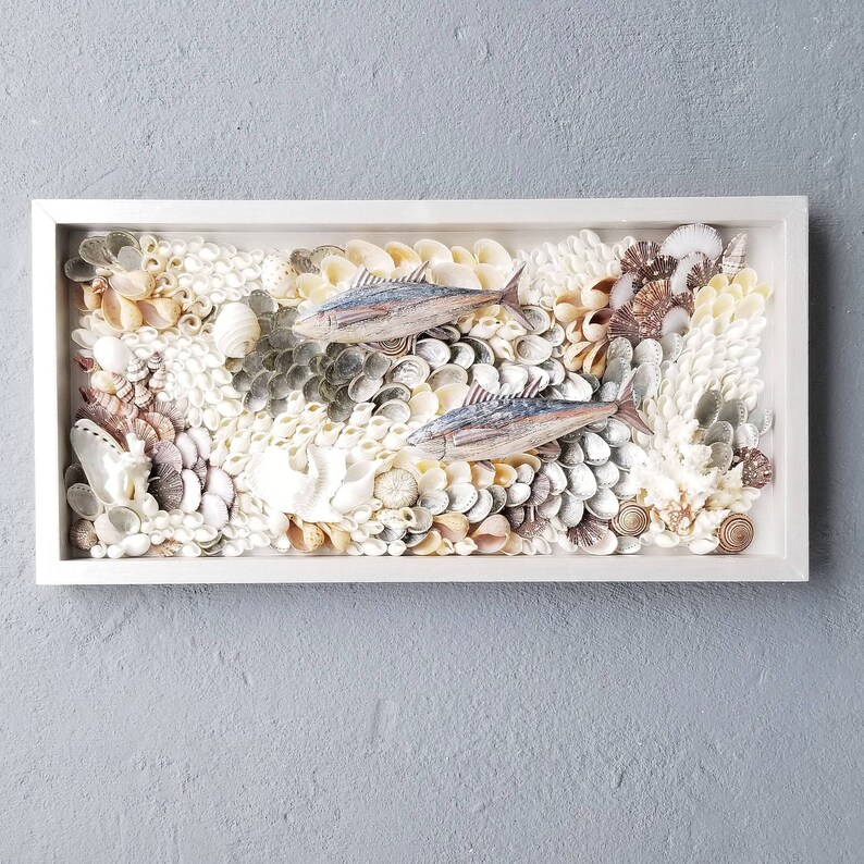 Fish Seashell Wall Art Seashell Mosaic Coastal Art Etsy