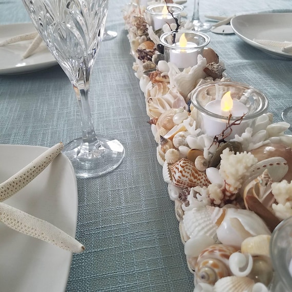 72 Gel Candles - Blue Beach Seashell Tea Light Holder, Wedding Favor Table  Decor
