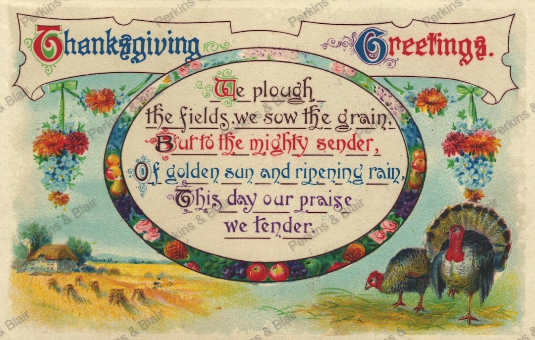 Vintage Thanksgiving Greetings Turkey Postcard Image Digital Download ...