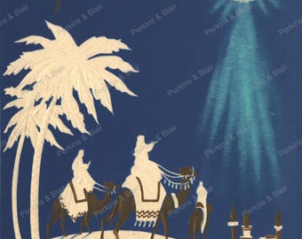 Vintage Three Wise Men Christmas Greetings Card Front Image Digital Download Printable Ephemera