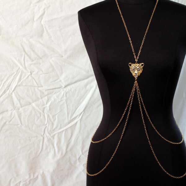 Sexy Tiger ~ Tiger charm gold body chain necklace