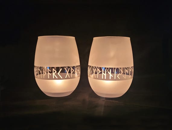 Viking runes tea candle holder or wine glass Set of two