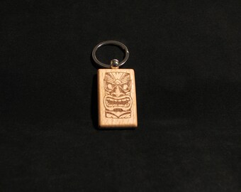 Tiki head wooden keychain, laser engraved