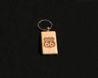 Route 66 wooden keychain,laser engraved