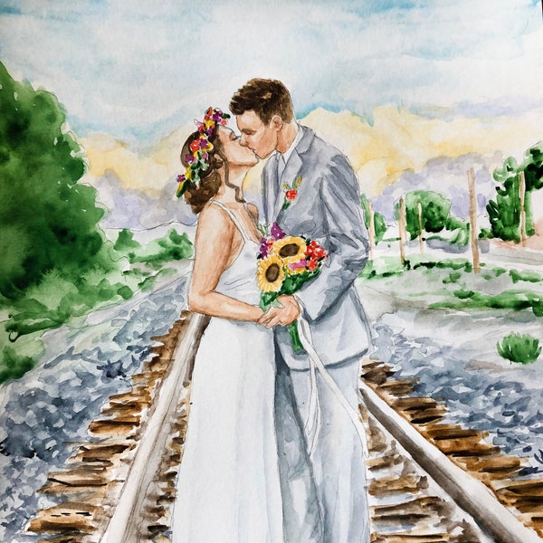 WATERCOLOR PAINTING, portrait painting, couple portrait, Wedding painting, custom art, painting from photo, commissioned artwork, engagement