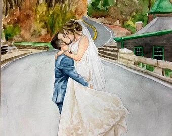 PINTURA EM AQUARELA, pintura de retrato, retrato de casal, pintura de casamento, arte personalizada, pintura de foto, arte encomendada, noivado