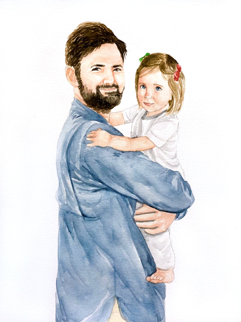 Anpassat porträtt, akvarellmålning, handmålat porträtt, beställningskonstverk, familjemålning, personligt porträtt, alla hjärtans dag-present bild 9